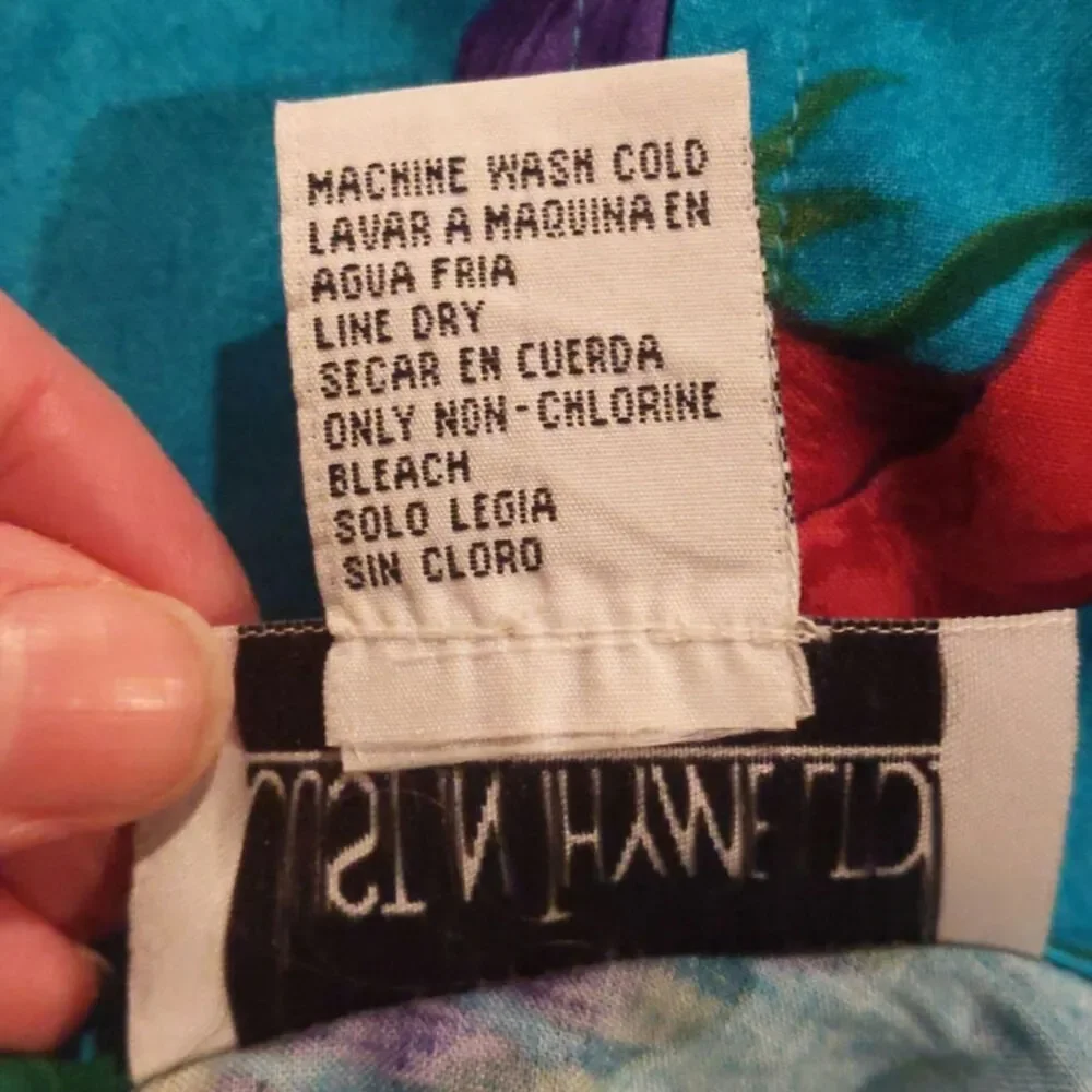 Vtg Just in Tyme Floral Tropical Hawaiian Faux Wrap Dress Blue Vacation Size 16 - Picture 6 of 7